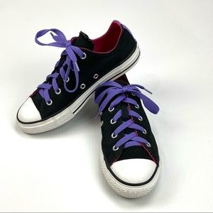 Converse Chuck Taylor All Star Sneakers Shoes Girls 2 Black Purple Double Tongue